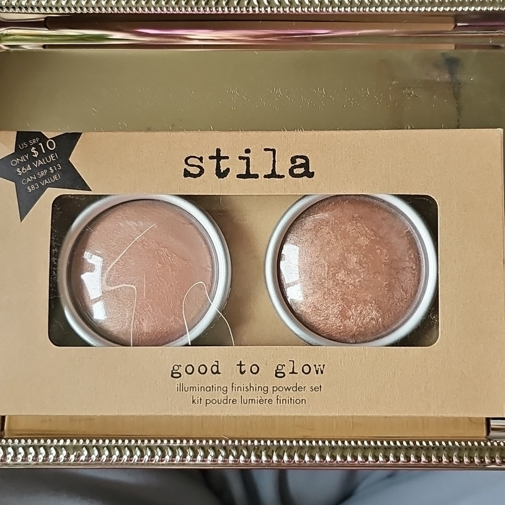NIB Vintage Stila Good to Glow Finishing Powder Duo - Rose Gold & Bronze